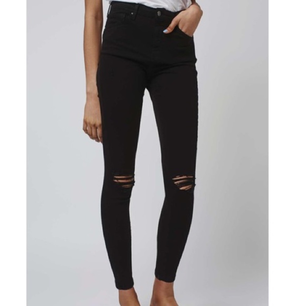 Topshop Petite Black Ripped Skinny Jeans